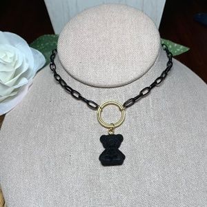 🧸 Teddy Bear Necklace, Black Velvet